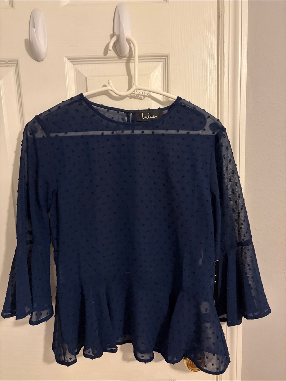 Lulus Navy Dot Peplum Blouse